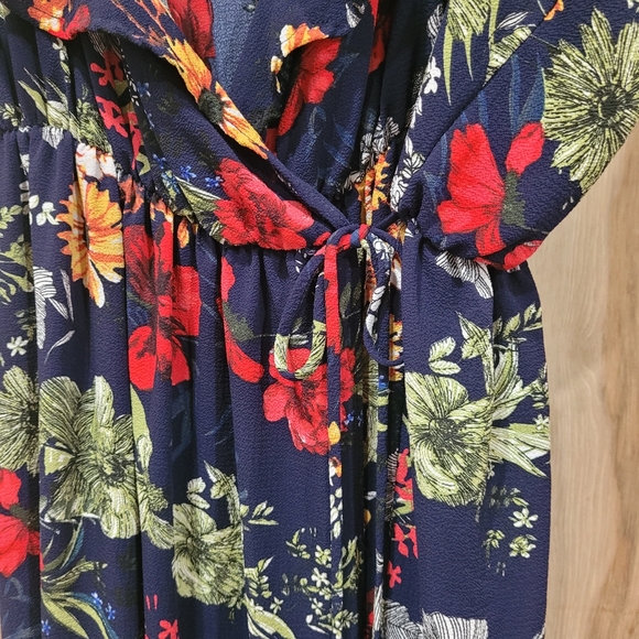 Swak Floral Multicolor Tropical Maxi Wrap Dress Womens 3x Ruffle Flowy Sleeve - Picture 6 of 7